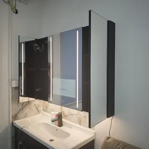 Venta al por mayor de 3 colores montados en la pared antivaho inteligente Led almacenamiento de medicamentos baño con baño inteligente TV espejo gabinete