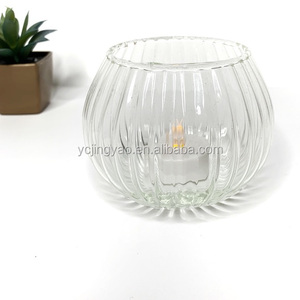 <span class=keywords><strong>Bouteille</strong></span> plate en verre borosilicate transparent Globe rond en verre à nervures Porte-bougie chauffe-plat - Product Image 4