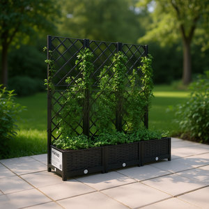 Jardinière noire en PP avec treillis 47,2x15,7x47,8 pouces, style moderne, pour usage extérieur en jardin - Product Image 2