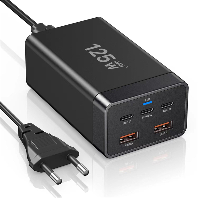 GaN 65W/125W USB Type C PD Car Charger 3 Ports Desktop Charger for Phone & Laptop 3.0 USB Charge Electric 2 Ports Phone Charger