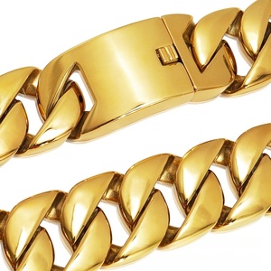 Toptan 18K altın kalın küba zincir bağlantı kolye erkekler için 32MM büyük ağır cilalı 316L paslanmaz çelik sahip zirkon ana - Product Image 2