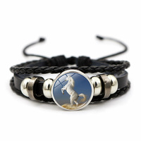 Bracelet en cuir tressé multi-couches à perles, thème cheval vintage, idéal pour un cadeau