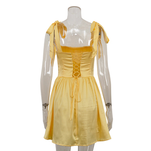 2025 Casual alla moda corsetto senza spalline a tubo corsetto aderente e svasato giallo abiti corti da donna abito estivo da donna - Product Image 5
