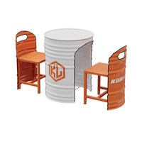 Ensemble table et tabourets de pub en fût d'huile industriel vintage, mobilier en métal personnalisé avec logo pour café et restaurant