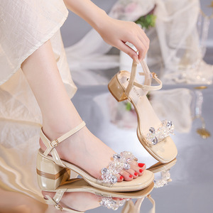 Nouvelle Collection Été – Sandales Femme à Talon Carré Épais Ornées de Strass et Perles, Style Fée Romaine à Bride Mi-talon - Product Image 2