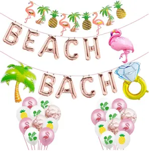 Flamingo Ring Kokosnussbaum Tropen Sommer Strand Bach-Buchstaben Banner und Ballongirlande für Hawaii Feiertag Partyzubehör Dekor