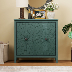 Vintage <b>Sideboard</b> Cabinet Green Finish Carved <b>Legs</b> Hidden Storage Compartments Reinforced - Product Image 1