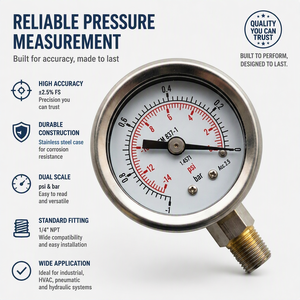 Manomètre compact à sec en acier inoxydable de haute qualité JY Y40 40 mm NPT1/4 2,5 % pour l'huile et le gaz avec garantie d'un an - Product Image 3