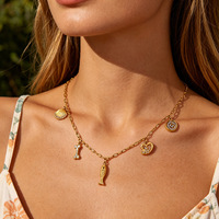 Collier en acier inoxydable plaqué or, résistant à l'eau, sans ternissement, avec coquillage, cœur et os de poisson, tendance TikTok, par Fanhua Jewelry