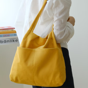 Bolso de mano de pana suave grande de moda Vintage personalizado para mujer, bolso de compras de viaje reutilizable duradero, bolso universitario de muy buen gusto para todos los días - Product Image 2