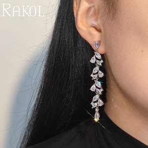 RAKOL EP5428 mujer elegante cristal brillante moda borla plata chapado en oro pendientes largos fiesta boda - Product Image 1