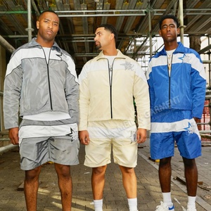 Custom Design Men Casual <b>Zip</b> <b>up</b> <b>Jacket</b> Shorts Polyester Windbreaker Tracksuit Sweatsuit 2 Piece Jogging Wear Nylon Tracksuit - Product Image 1
