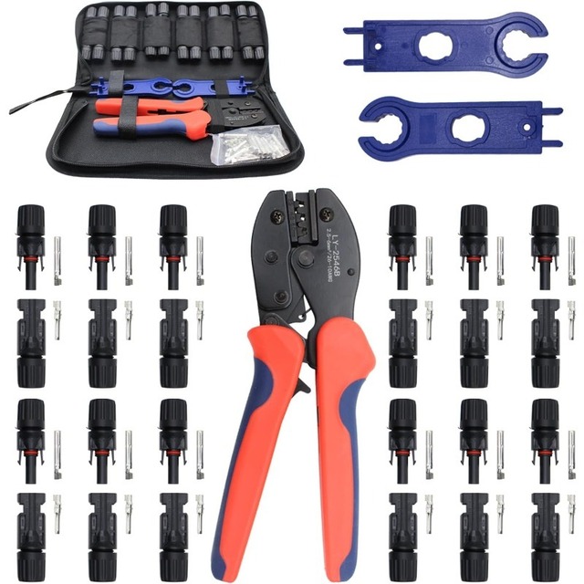 12 Pairs Solar Connectors Tool Kit with 2 PCS Spanner Wrench 1PCS Solar Crimper for 2.5/4/6mm² Solar Panel Cable
