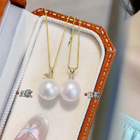 Collier pendentif en perles d'eau douce rondes de 10 à 13 mm, perles Edison à fort lustre, serties en argent sterling 925 pour femmes, bijoux en gros