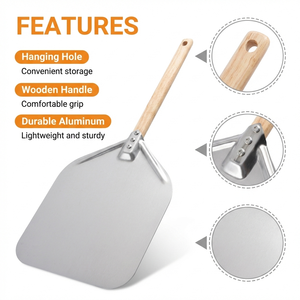 OEM ODM Spatule <span class=keywords><strong>à</strong></span> pizza en aluminium de 12 pouces avec manche en bois, <span class=keywords><strong>pelle</strong></span> <span class=keywords><strong>à</strong></span> pizza pour four et grill - Product Image 4