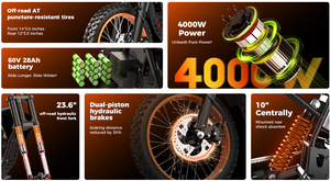 Bicicleta Eléctrica Todoterreno de 14"/12" con Motor Central de 4000W, Batería Integrada, Bicicleta Eléctrica de Montaña de 50 MPH para Adultos y Adolescentes, X1 Spark <span class=keywords><strong>E</strong></span> Bike 60V - Product Image 2
