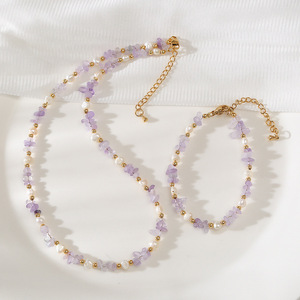 Collier en perles baroques et éclats d'améthyste naturelle, chaîne <span class=keywords><strong>de</strong></span> clavicule rétro <span class=keywords><strong>de</strong></span> niche, bijoux <span class=keywords><strong>de</strong></span> mode pour femme, idéal pour le quotidien, les fêtes et comme cadeau <span class=keywords><strong>de</strong></span> mariage - Product Image 2