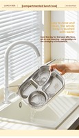 Boîte à bento portable à 4 compartiments en acier inoxydable SUS304, étanche, avec couvercle transparent scellé