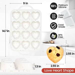 Molde para Pastel y Muffins de Silicona en Forma de Corazón, con Marco Metálico Reforzado, Antiadherente, Libre de BPA, 12 Cavidades, Marca MUYULINS - Product Image 4