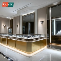 Vitrine à bijoux de créateur en aluminium, comptoir large pour boutique, espace de vente professionnel en libre-service