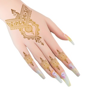 Autocollants de tatouage au henné indien, tatouages temporaires à transfert d'eau avec feuille d'or pour l'art corporel et des mains J050 J051 - Product Image 5