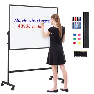 Hoogte Verstelbare Grote Rollende Whiteboard Dubbelzijdig Magnetische Mobiele White Board Stand Dry Erase Board Op Wielen Voor Kantoor