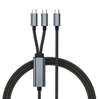 Kabel Pengisian Cepat Dual USB C PD100W 2-in-1 Tipe C 5A Konduktor Tembaga Berlapis Timah 1.5M Kabel Anyaman Nilon Paduan Aluminium