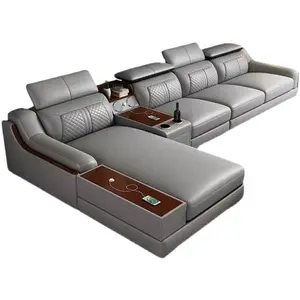 Dedao factory modern design sofa multifunctional adjustable height USB interface U shape leather living room sofa set furniture