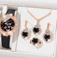 Ensemble de 5 montres pour femmes, comprenant une bague, un collier, des boucles d'oreilles, une montre décontractée pour femmes, un bracelet, boîte offerte, vente en gros