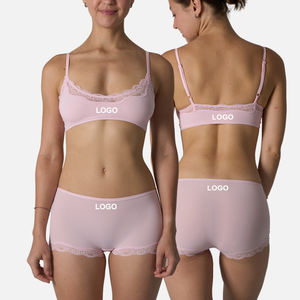 レディースブラセットSK1225 & SK1226-4超薄型レースサテンスプライシングミッドウエスト下着パンティーセット - Product Image 1