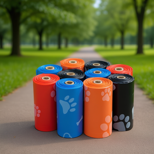 Sacs à déjections canines en plastique anti-fuite pour le nettoyage extérieur des animaux de compagnie, rouleaux multicolores - Product Image 2