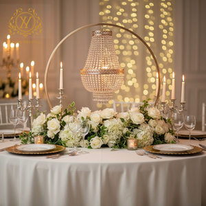 Centrotavola per Matrimonio Alto 125cm, Candelabro e Lampadario in Acrilico Dorato e Metallo Senza Luci, Decorazione da Tavolo per Eventi - Product Image 2