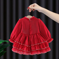Robe Cheongsam de style chinois pour petites filles, broderie florale, dentelle, volants, manches longues, tulle superposé, tenue de princesse