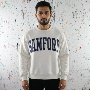 SAMFORD <b>WHITE</b> Vintage Hooded Zipper Sweatshirt 100% Cotton Applique Embroidery Wide Neck Oversized Winter Velour Clush Sports - Product Image 1