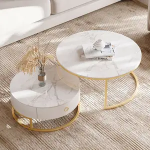 İskandinav yuvarlak ışık lüks deri sehpa Modern mermer kayrak yan masa boyutu kombinasyonu sehpa oturma odası kanepe için