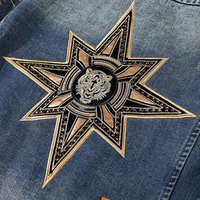 Veste en jean avec boutons pour homme, veste en jean élégante coupe ajustée décontractée, chemise en jean à rayures et patchwork