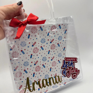 Bolsa de Regalo Mini para el Día de la Independencia, Lazo Rojo, Nombre Personalizado, Recuerdo Patriótico para Fiestas, Bolsa de Regalo Transparente de PVC Personalizada para el 4 de Julio - Product Image 2
