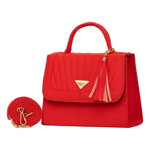 Bolso Bandolera Rojo Fana con Cierre de Cremallera, Decoración de Borlas, Asa Única, Microfibra, Cuero Sintético, Bolso de Hombro para Mujer - Product Image 4