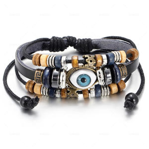 Gelang Aloi kulit rambut sapi mode <span class=keywords><strong>2026</strong></span> perhiasan tombol jepret gelang kulit mata setan berlapis untuk pria - Product Image 3