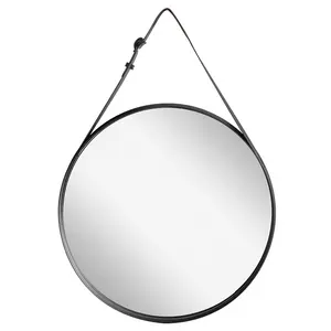 Fashion Modern Style Adjustable PU Belt Wall Mirrors Home Decor Hanging Mirror Round Decor Wall Mirror