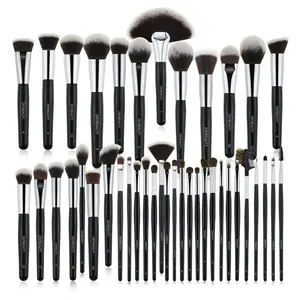 Hot 40 Pcs Animal Hair Non-allergic Portable Aluminum Tube Wooden Handle Makeup Brush Set