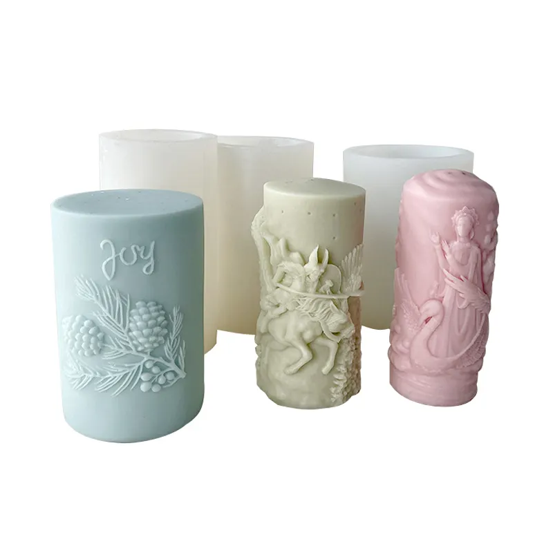3D Silicone Goddess Flowers Design Pillar Candle Mold, Ocean Waves Butterfly Pillar Taper Candle Mold For Scented Candles
