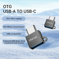 Adaptador OTG USB-C a USB-A ASPOR A783, Sincronización de Datos de 480 Mbps, Mini Convertidor Portátil de Aleación de Zinc para Teléfono y Portátil, en Stock