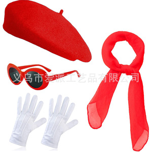 Costume d'artiste de la Cour Française : Béret, Lunettes de Soleil, Gants, Écharpe – Ensemble pour Halloween et Accessoires de Carnaval - Product Image 1