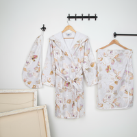 Ensemble de peignoirs pour femmes en coton 100% uni, à capuche, manches trois quarts, short, doux, romantique, élégant, col en V, taille élastique, teint en pièce, de haute qualité
