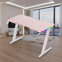 Escritorio de Computadora Simple Century ZS2, Duradero, de Madera, en Forma de Z, Color Rosa, con Gancho para Auriculares, Escritorio Grande y Largo, Mesa de Oficina para Juegos RGB