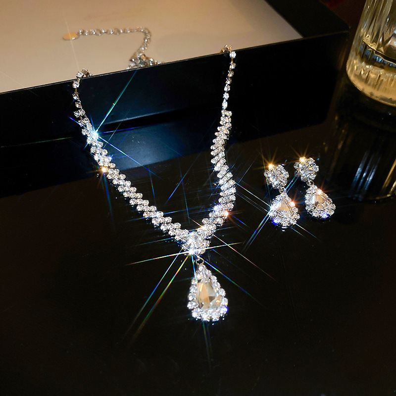 Ensemble de 72 pièces collier en argent, pendentif goutte d'eau incrusté de diamants