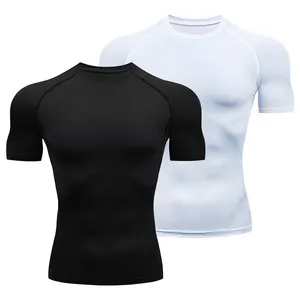 Camiseta de manga corta para hombre, ropa de gimnasio de secado rápido, ropa de entrenamiento transpirable, camisetas de compresión ajustadas para culturismo