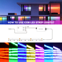 Bande LED COB 12V Haute Densité RVB avec Télécommande, Changement de Couleur, 10mm, 15W/m, 810 LED/m