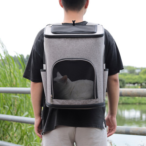 Pet <b>Backpack</b> For <b>Cats</b> And Dogs Breathable Oxford Fabric Gray Green Color 40000 Capacity Portable Pet Carrier With Round Opening - Product Image 2